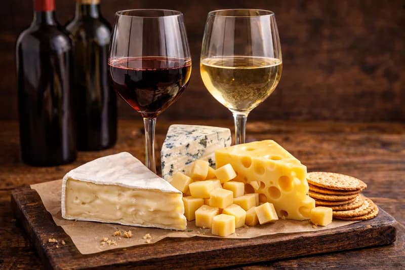 Wine & Cheese - Curated selection of red and white wines paired with premium cheeses and crackers.